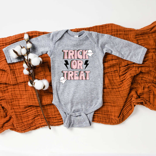 Trick Or Treat Lightning Bolt | Baby Graphic Long Sleeve Onesie