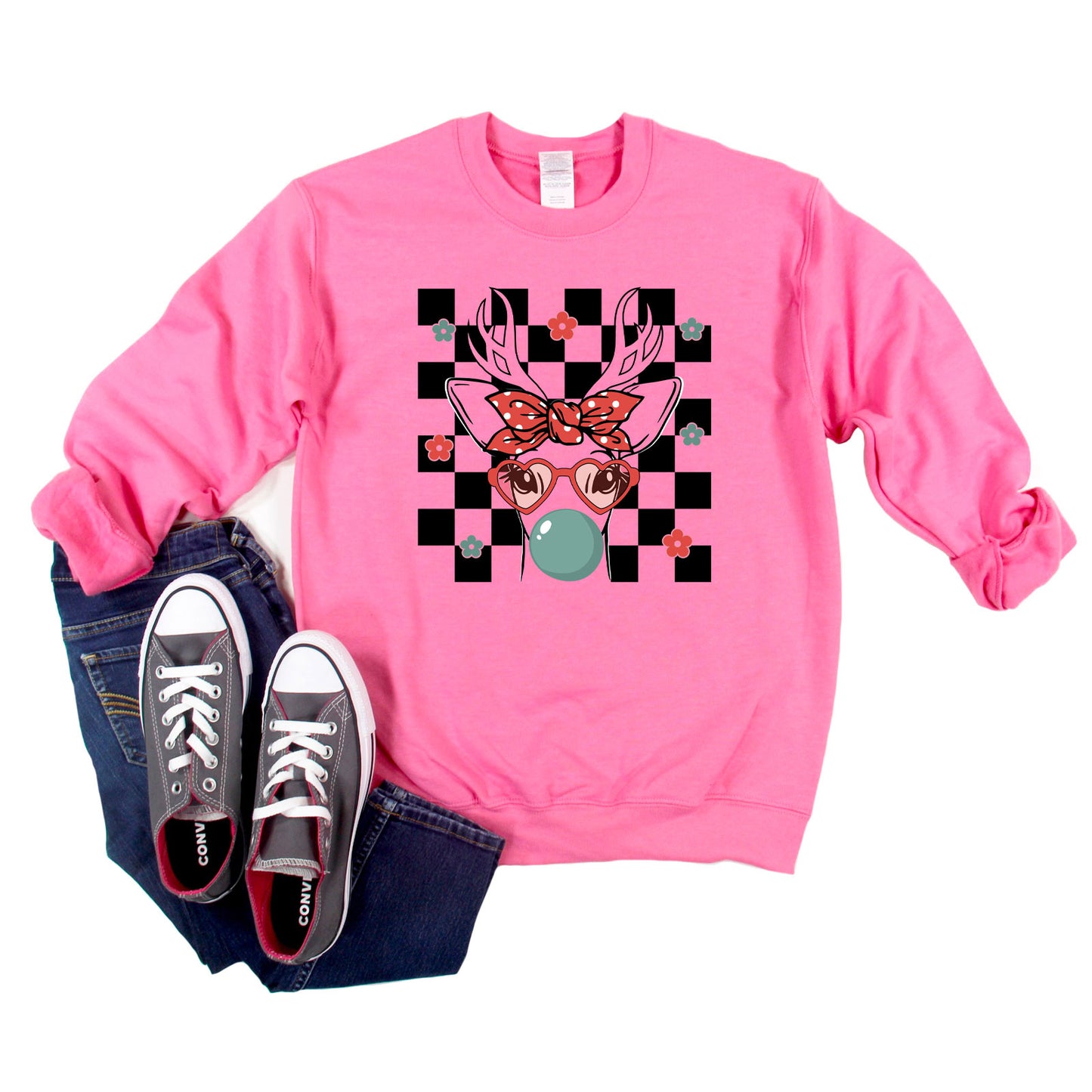 Checkered Reindeer | Youth Graphic Sweatshirt
