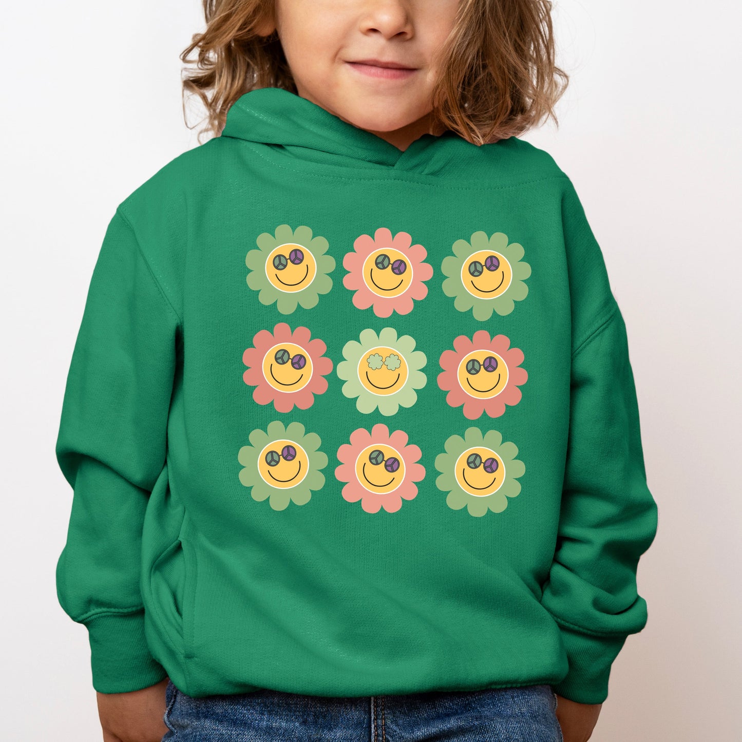 Smiley Flowers With Sunglasses | Toddler Graphic Hoodie