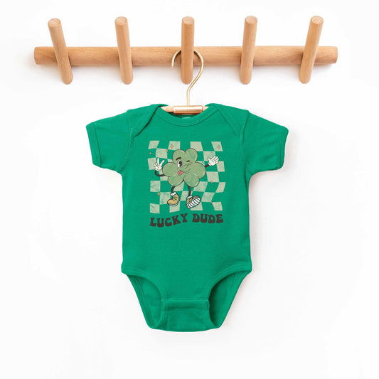 Lucky Dude Checkered | Baby Graphic Short Sleeve Onesie