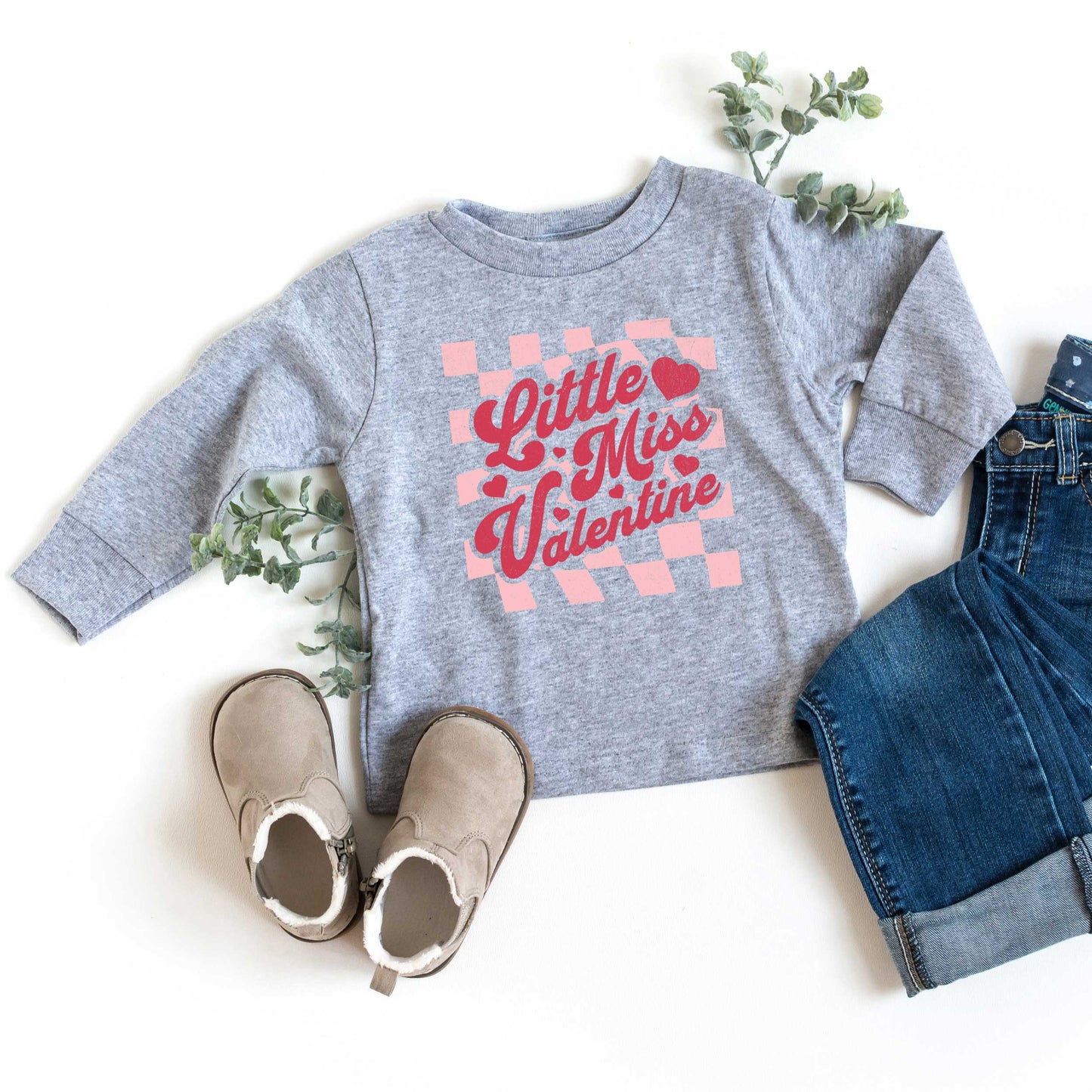 Checkered Little Miss Valentine | Toddler Long Sleeve Tee