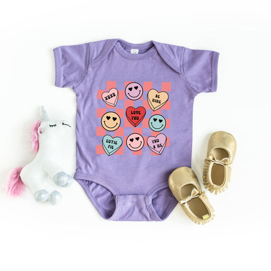 Candy Heart Smile Solid | Baby Graphic Short Sleeve Onesie