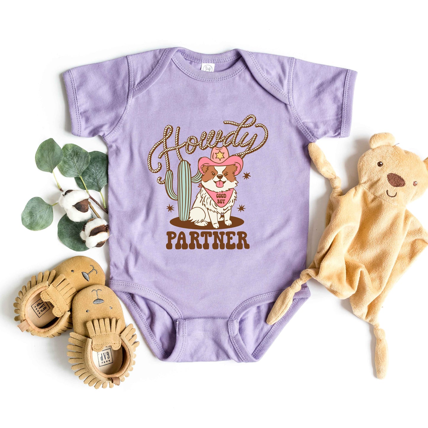Howdy Partner Dog | Baby Graphic Short Sleeve Onesie