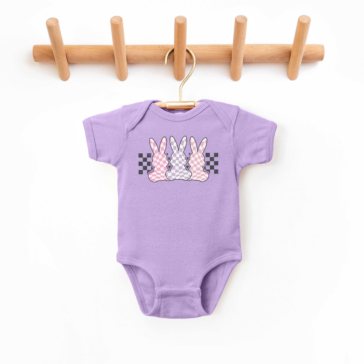 Checkered Triple Bunnies | Baby Graphic Short Sleeve Onesie