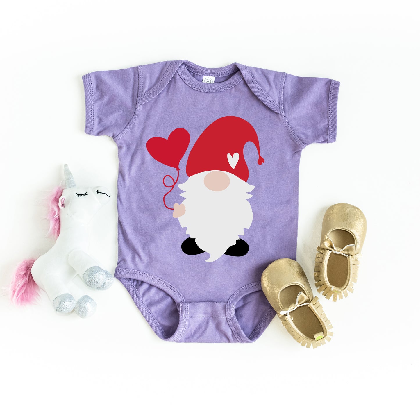 Balloon Heart Gnome | Baby Graphic Short Sleeve Onesie