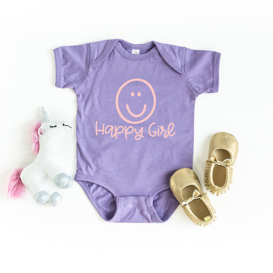 Happy Girl Smiley Face | Baby Graphic Short Sleeve Onesie