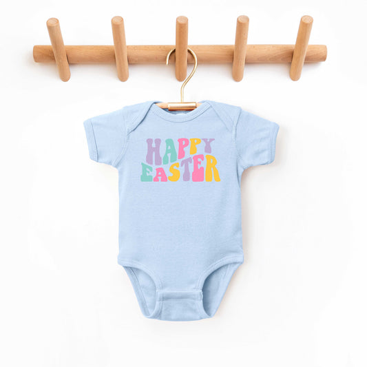 Happy Easter Wavy Colorful | Baby Graphic Short Sleeve Onesie