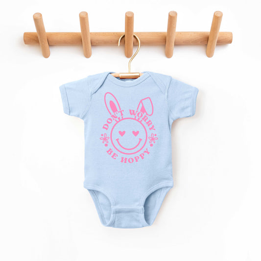 Don't Worry Be Hoppy Smiley Bunny | Baby Graphic Short Sleeve Onesie