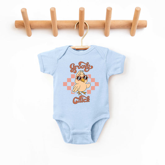 Groovy Chick Checkered | Baby Graphic Short Sleeve Onesie