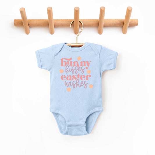 Bunny Kisses Easter Wishes Flowers | Baby Graphic Short Sleeve Onesie