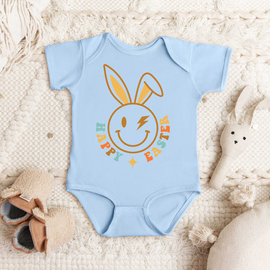 Happy Easter Smiley Lightning Bolt | Baby Graphic Short Sleeve Onesie