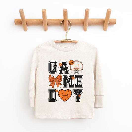 Basketball Game Day Coquette | Youth Graphic Long Sleeve Tee