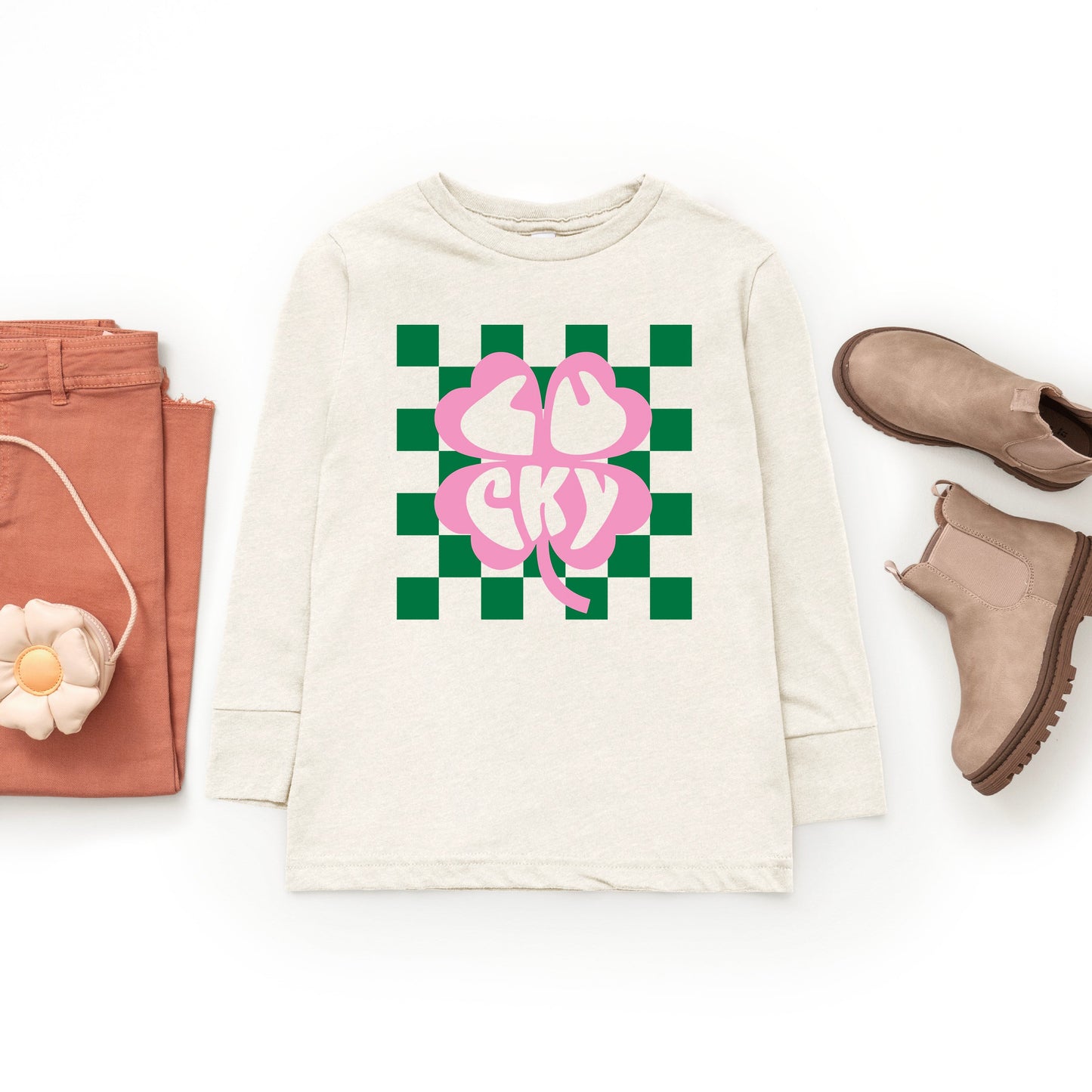 Lucky Clover Checkered | Toddler Graphic Long Sleeve Tee
