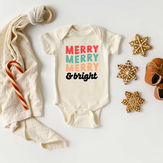 Merry And Bright Stacked | Baby Graphic Short Sleeve Onesie