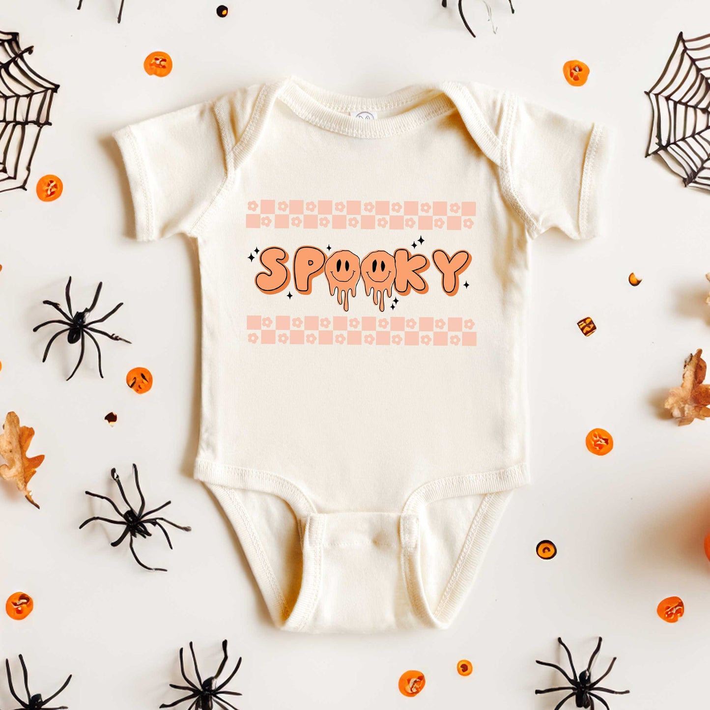 Spooky Checkered Flowers | Baby Graphic Short Sleeve Onesie