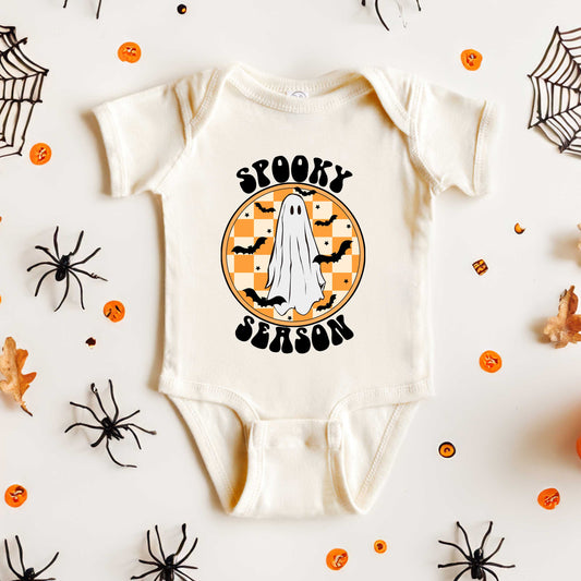 Spooky Season Checkered Ghost | Baby Graphic Short Sleeve Onesie