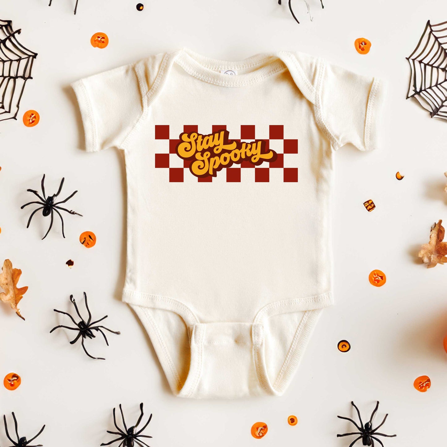 Stay Spooky Retro Checkered | Baby Graphic Short Sleeve Onesie