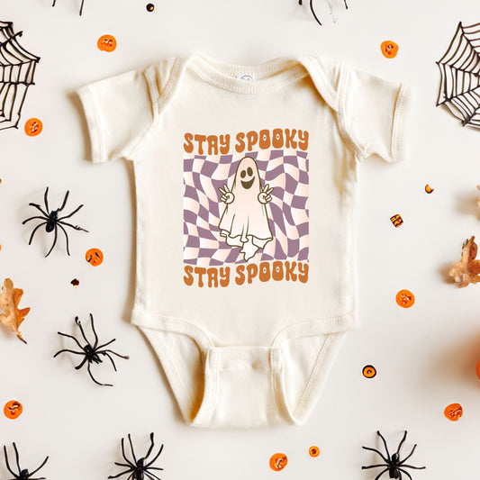 Checkered Stay Spooky Ghost | Baby Graphic Short Sleeve Onesie