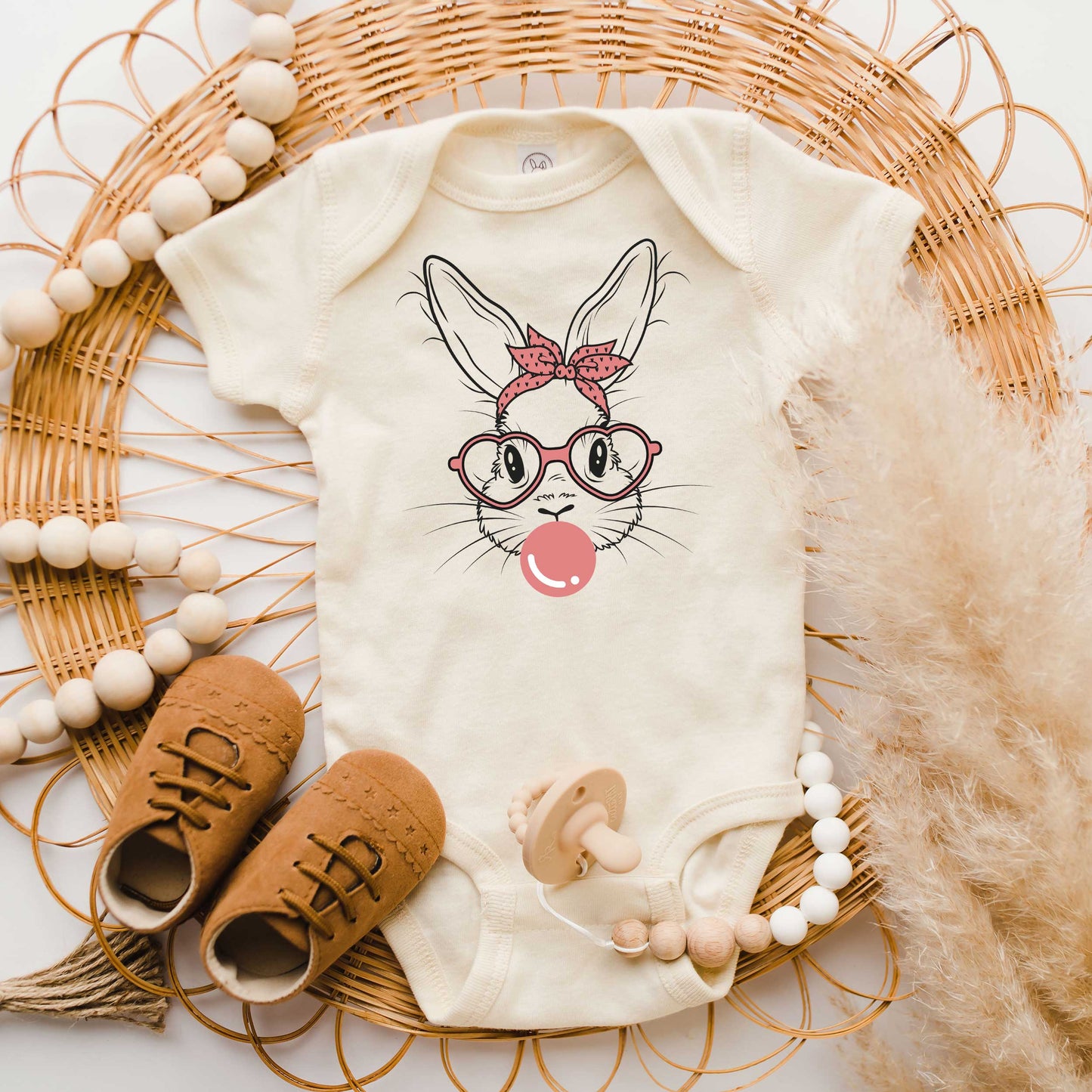 Easter Bunny With Bubble Gum | Baby Graphic Short Sleeve Onesie