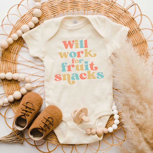 Work For Fruit Snacks Colorful | Baby Graphic Short Sleeve Onesie