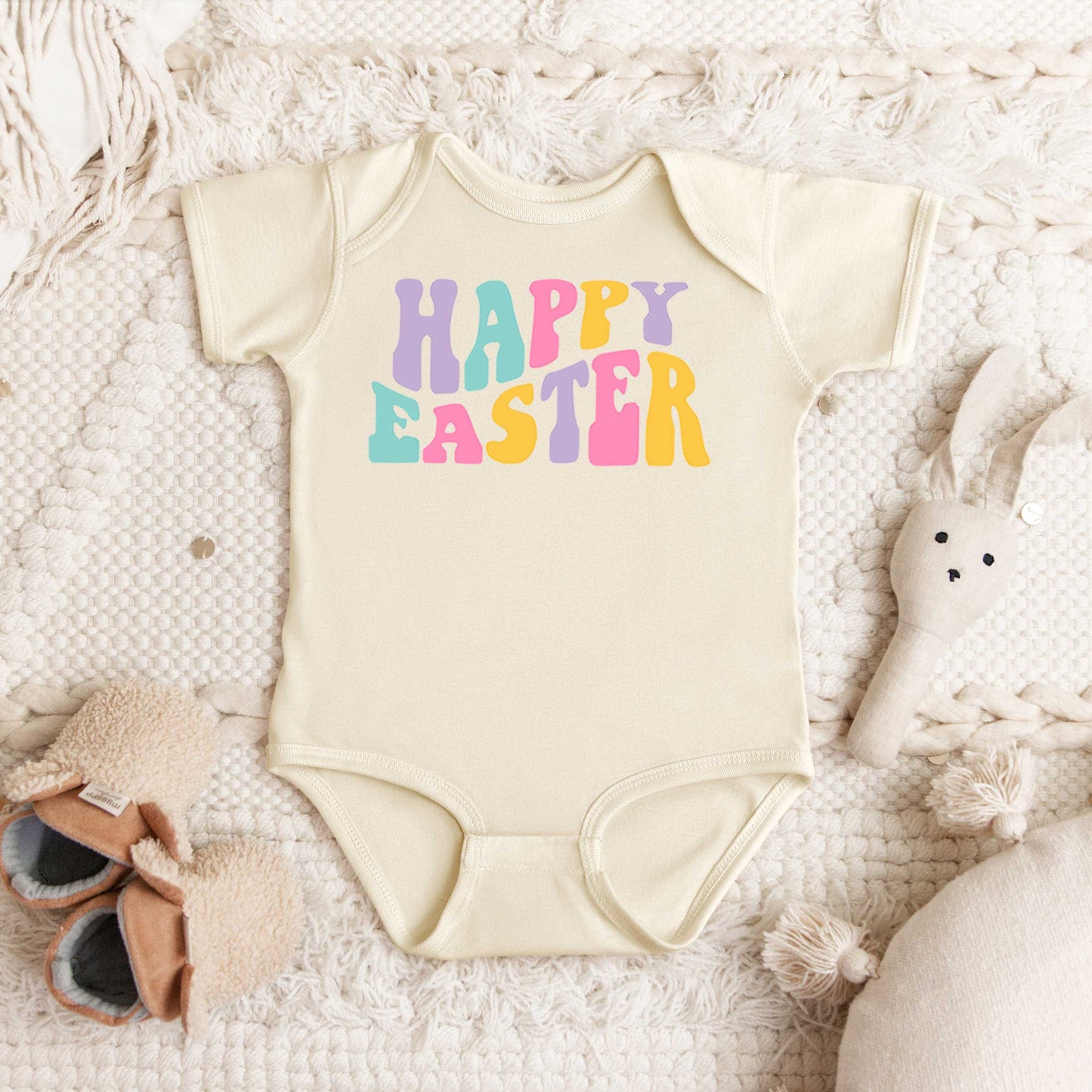 Happy Easter Wavy Colorful | Baby Graphic Short Sleeve Onesie