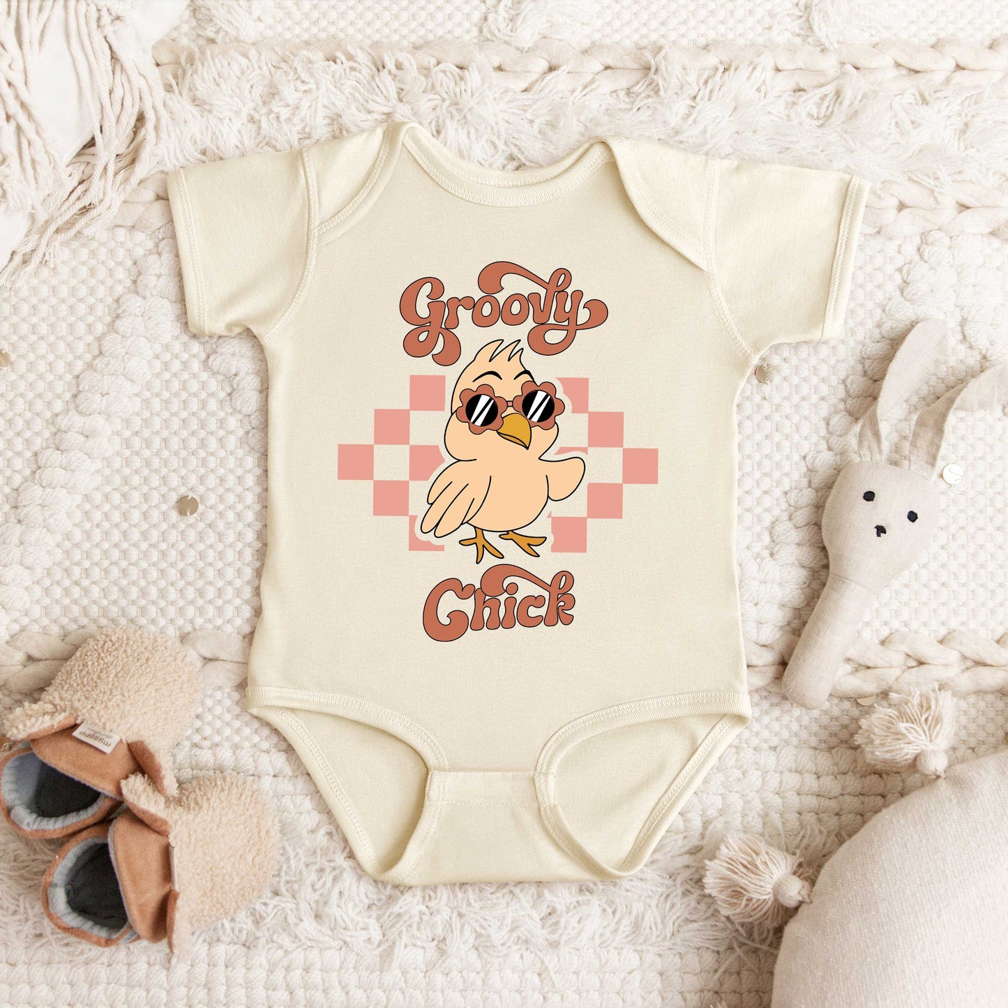 Groovy Chick Checkered | Baby Graphic Short Sleeve Onesie