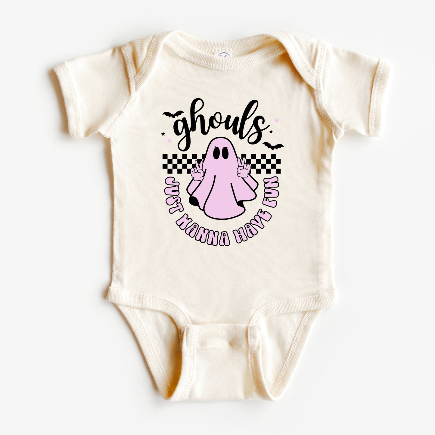 Just Wanna Have Fun Checkered | Baby Graphic Short Sleeve Onesie