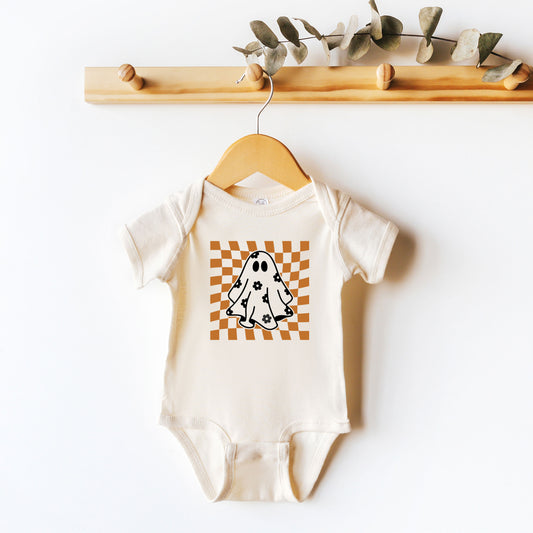 Checkered Flower Ghost | Baby Graphic Short Sleeve Onesie