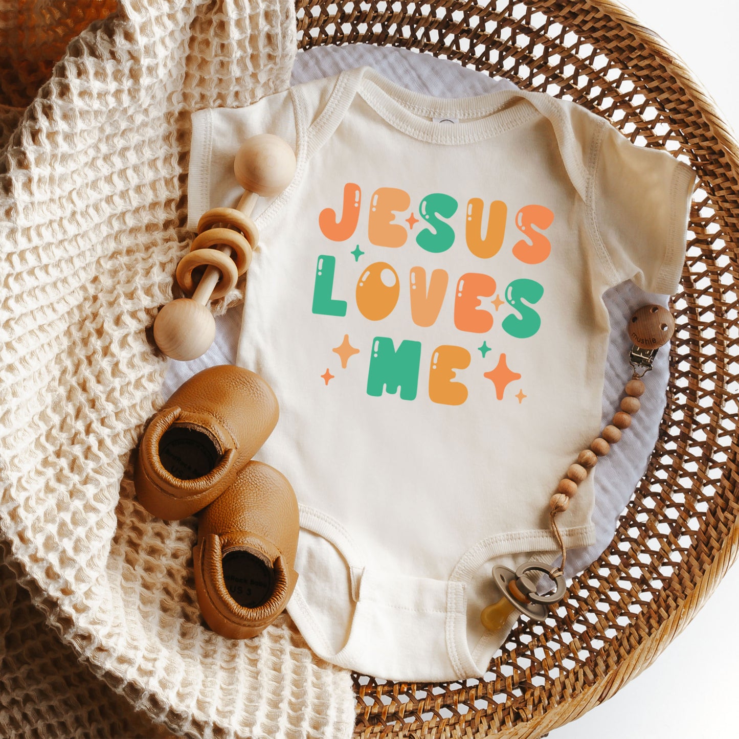 Jesus Loves Me Stars | Baby Graphic Short Sleeve Onesie