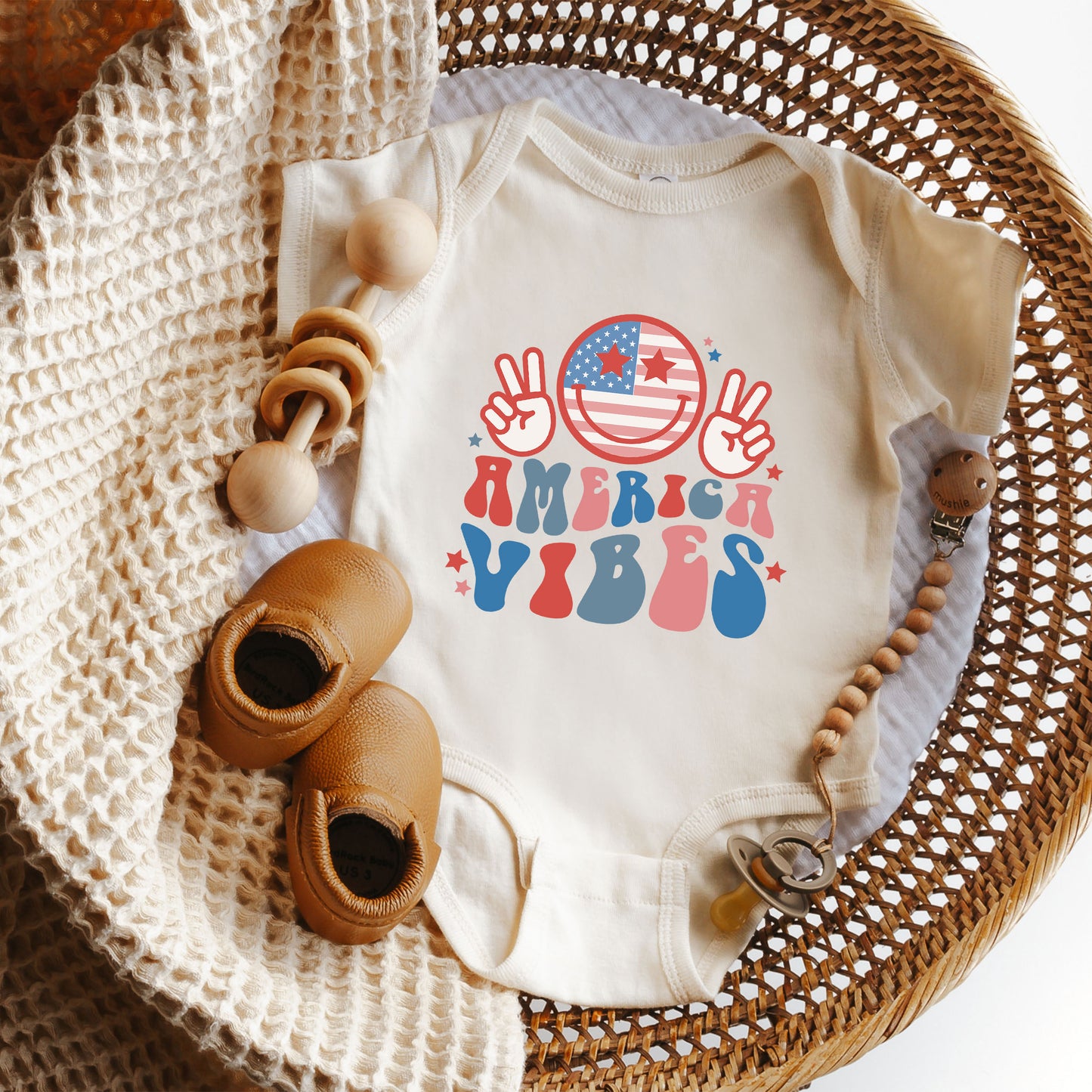 America Vibes Peace Signs | Baby Graphic Short Sleeve Onesie