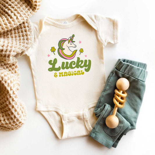 Lucky Magical Unicorn | Baby Graphic Short Sleeve Onesie