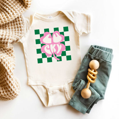 Lucky Clover Checkered | Baby Graphic Short Sleeve Onesie