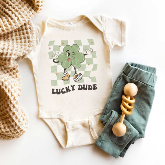 Lucky Dude Checkered | Baby Graphic Short Sleeve Onesie