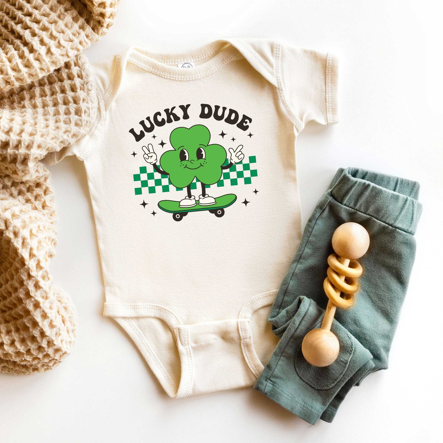 Lucky Dude Skateboard | Baby Graphic Short Sleeve Onesie