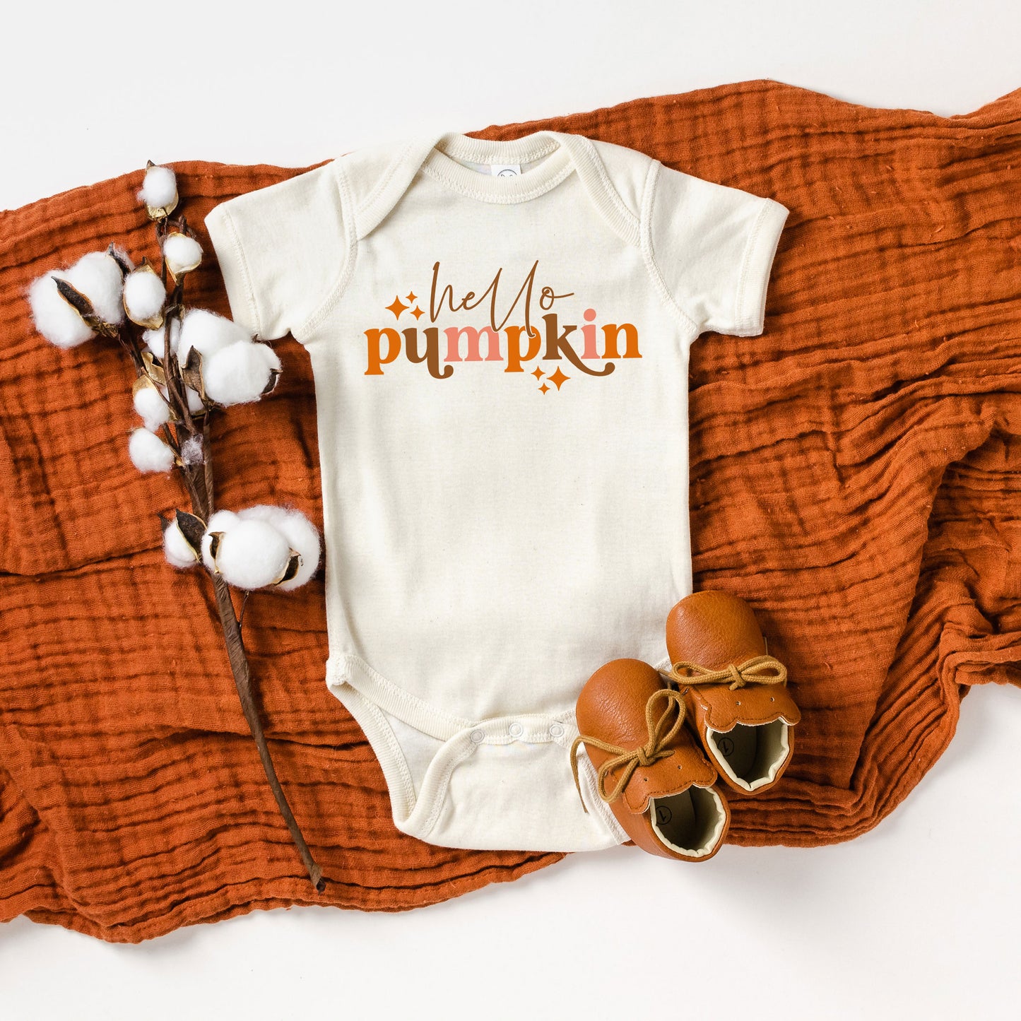 Hello Pumpkin Stars | Baby Graphic Short Sleeve Onesie