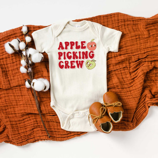 Cartoon Apple Picking Crew | Baby Graphic Short Sleeve Onesie