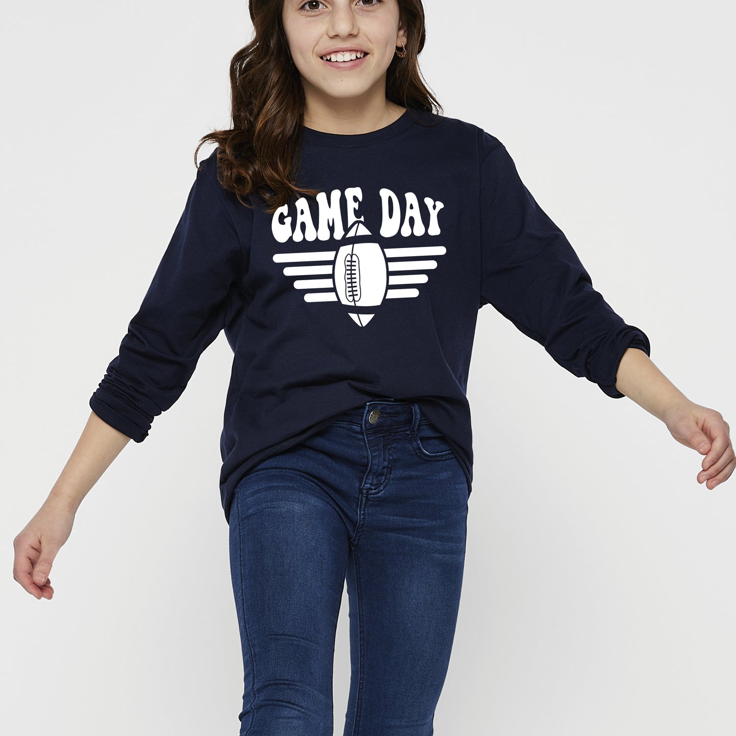 Football Game Day Stripes | Youth Graphic Long Sleeve Tee