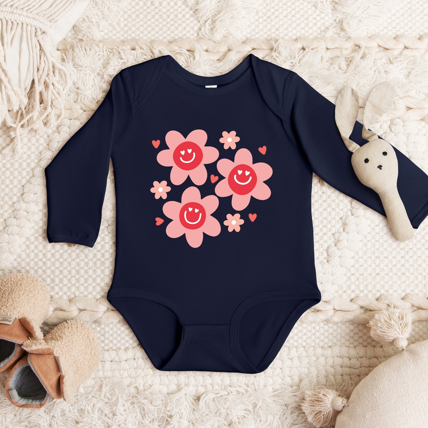 Hippy Flower Valentine | Baby Graphic Long Sleeve Onesie