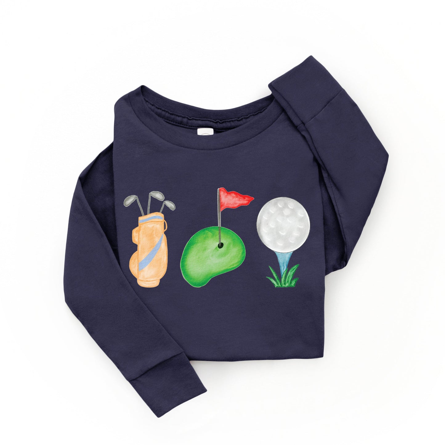 Golf Icons Watercolor | Toddler Graphic Long Sleeve Tee