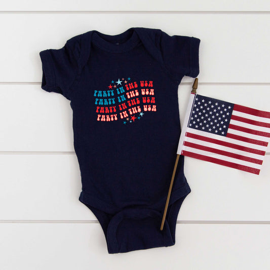 Party In The USA Wavy | Baby Graphic Short Sleeve Onesie