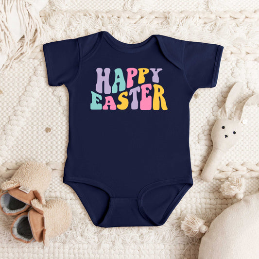 Happy Easter Wavy Colorful | Baby Graphic Short Sleeve Onesie
