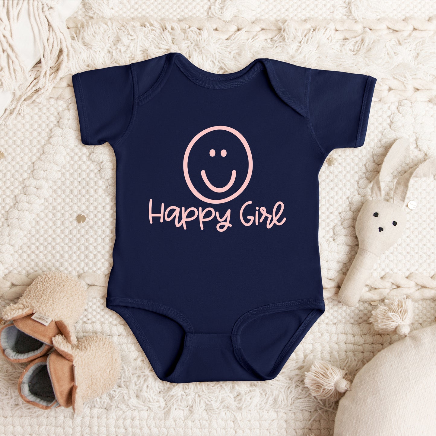 Happy Girl Smiley Face | Baby Graphic Short Sleeve Onesie