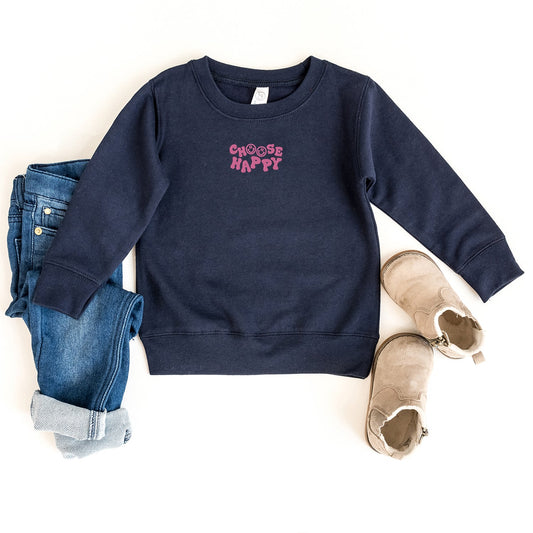 Embroidered Choose Happy Smiley Face | Toddler Graphic Sweatshirt