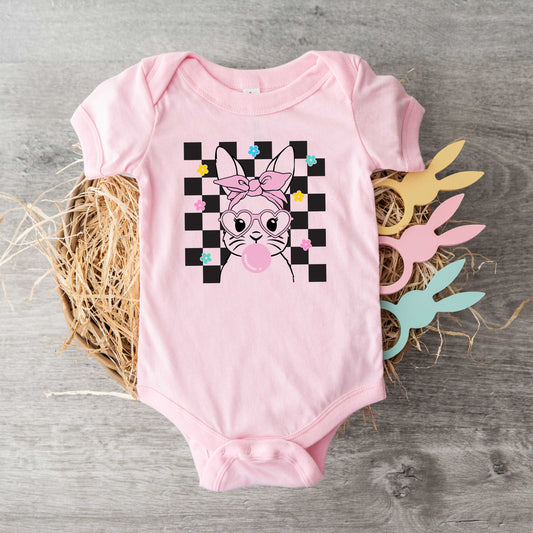 Checkered Groovy Bunny | Baby Graphic Short Sleeve Onesie