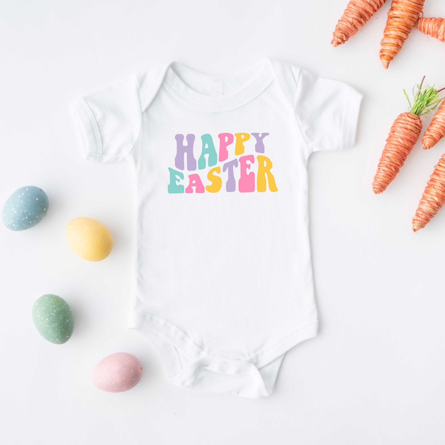 Happy Easter Wavy Colorful | Baby Graphic Short Sleeve Onesie