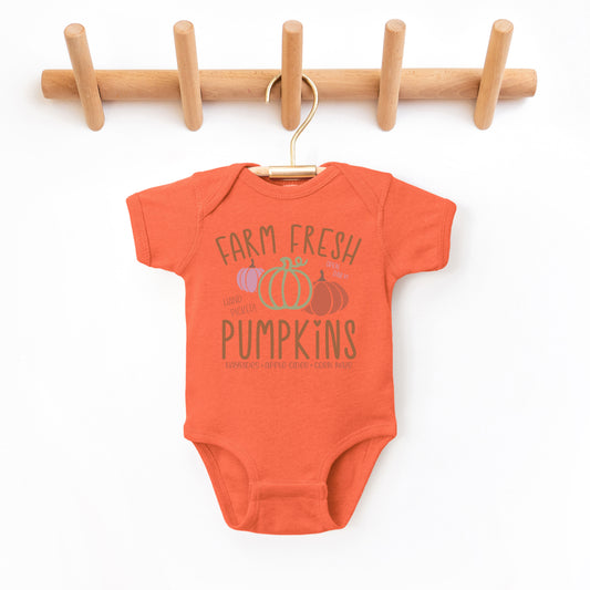 Colorful Farm Fresh Pumpkins | Baby Graphic Short Sleeve Onesie