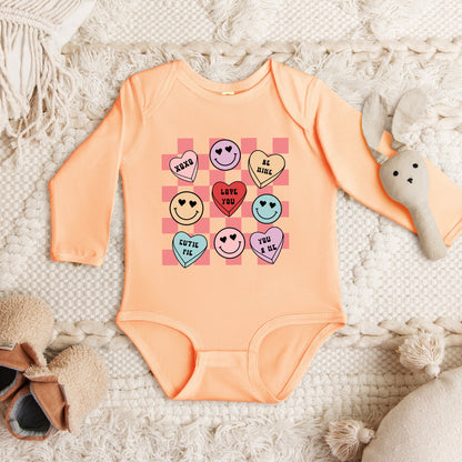 Candy Heart Smile Solid | Baby Graphic Long Sleeve Onesie