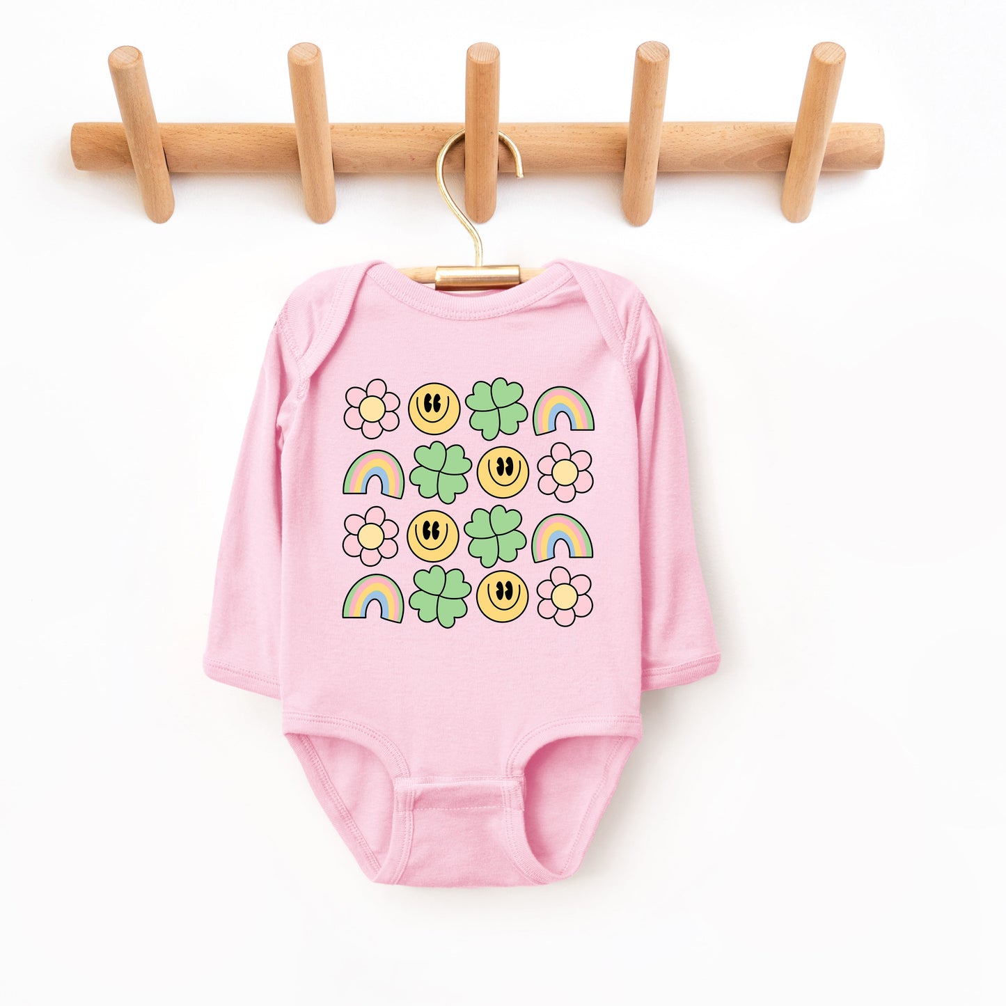 Smiley Clover Daisy | Baby Graphic Long Sleeve Onesie