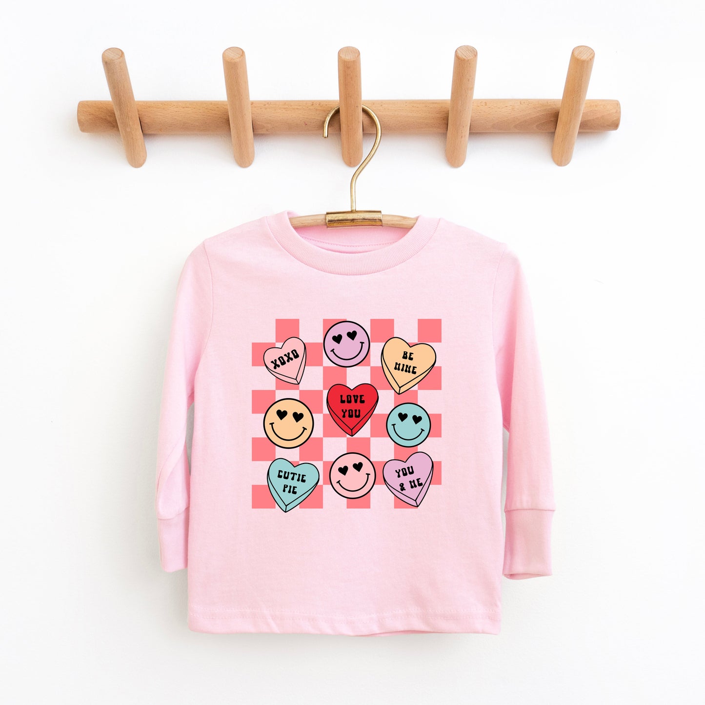 Candy Heart Smile Solid | Toddler Graphic Long Sleeve Tee