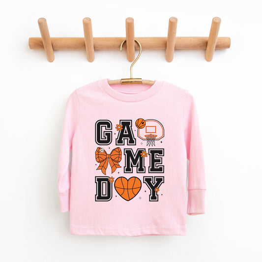 Basketball Game Day Coquette | Youth Graphic Long Sleeve Tee